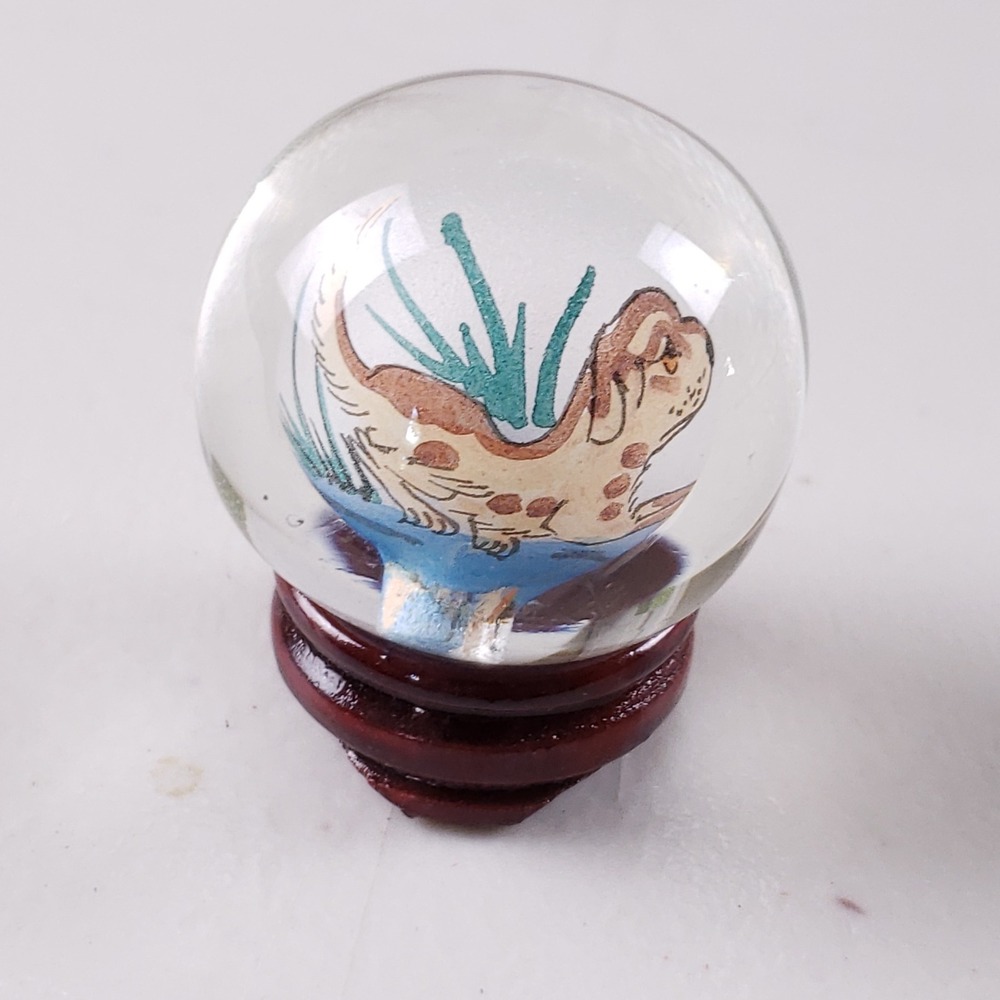 VINTAGE CHINESE INSIDE PAINTED SNOW GLOBE Dog Floral Art Glass Miniature Decor